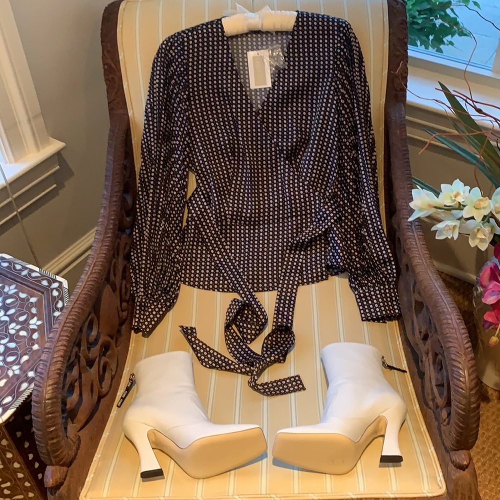 INTERMIX JENNA WRAP DUCHESS SATIN TOP IN MULTI - Picture 10 of 16